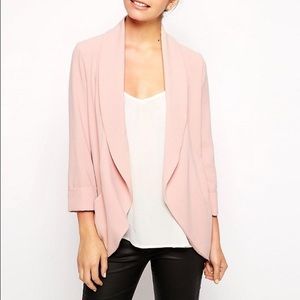 Pink Crepe Long Tunic Open Front Blazer, Size 2